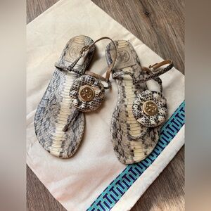Tory Burch Snake Print Sandals Leather Size 5.5